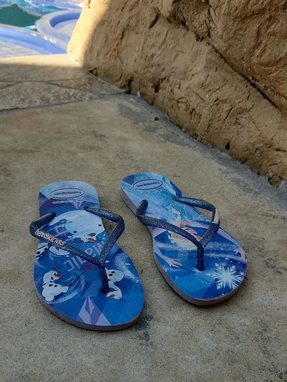 Havaianas Disney Frozen Elsa Olaf Flip Flops Glitter Blue Size 2Y/3Y Kids 31/32